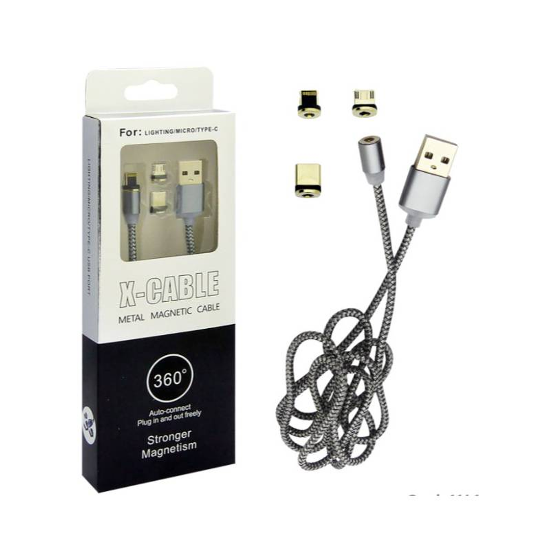 Cable de Carga Magnético 3 en 1 Micro-Lightning-Tipo C 2.1A 2