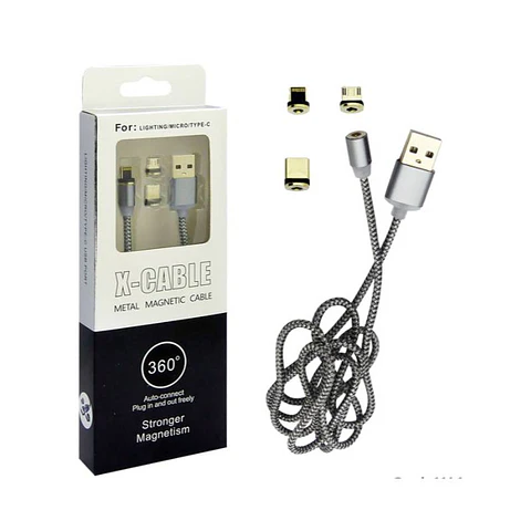 Cable de Carga Magnético 3 en 1 Micro-Lightning-Tipo C 2.1A