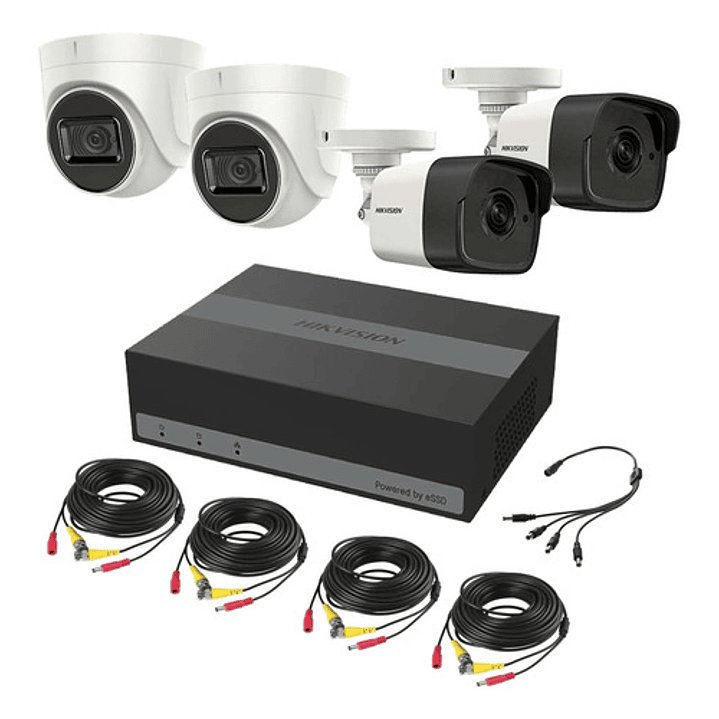 Kit Camaras De Seguridad + Dvr 4ch Hikvision 300gb Ssd 1