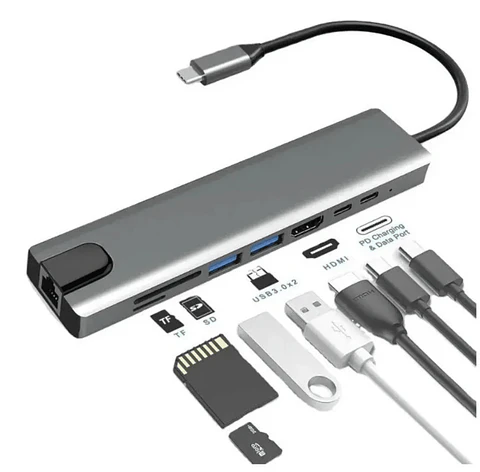 Hub USB Tipo C 8 en 1 con HDMI y RJ45