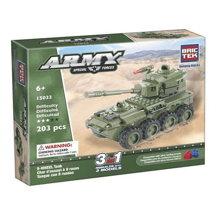 Bloques Para Construir Juguete Army 8 Wheel Tank 203 Piezas 3