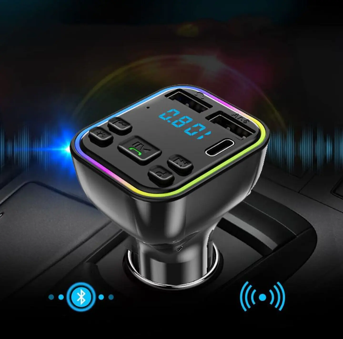 Transmisor FM con Bluetooth y Carga Rápida 12 y 24V Treqa MP31 3