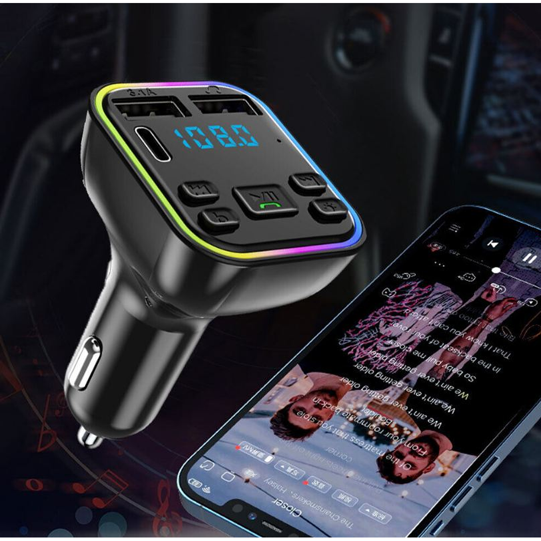 Transmisor FM con Bluetooth y Carga Rápida 12 y 24V Treqa MP31 4