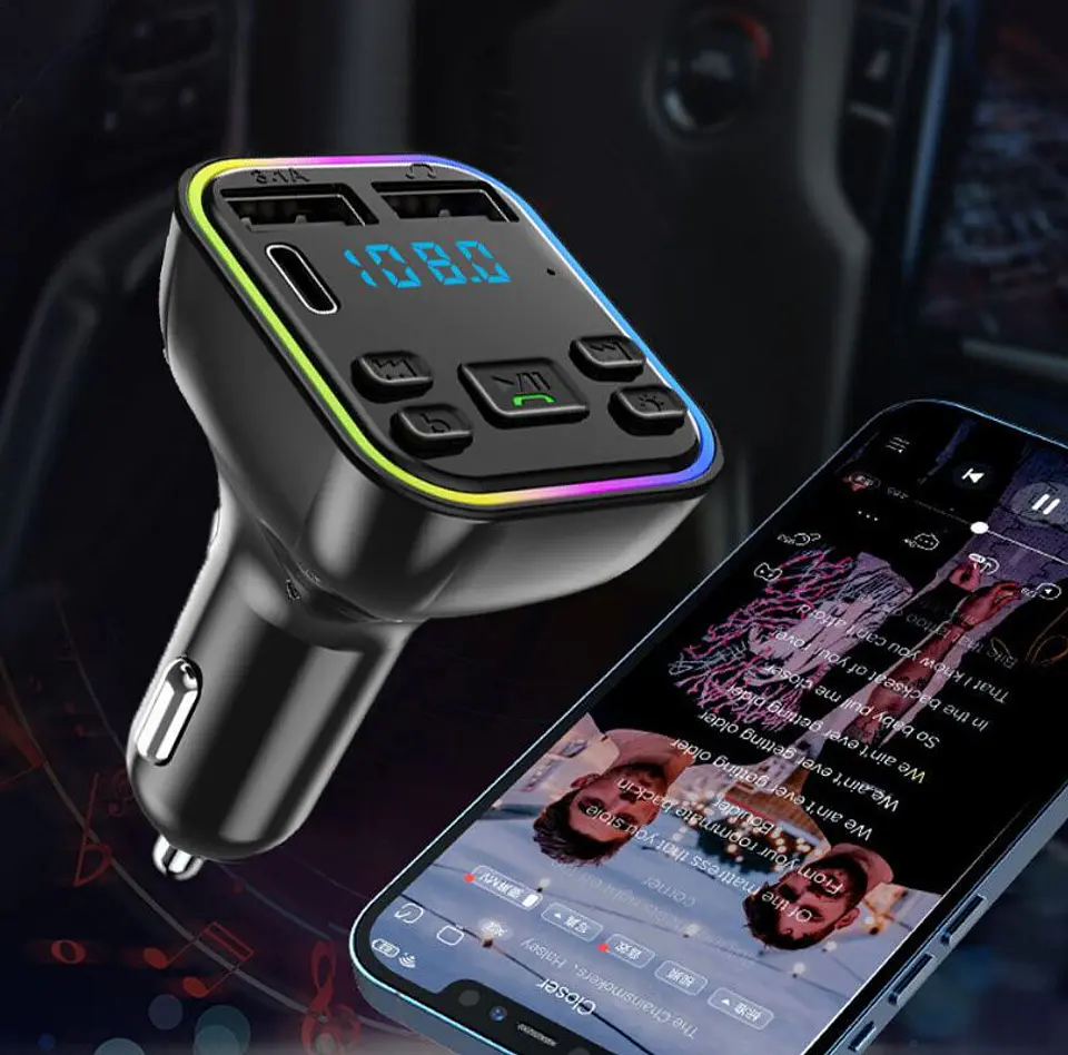 Transmisor FM con Bluetooth y Carga Rápida 12 y 24V Treqa MP31 4