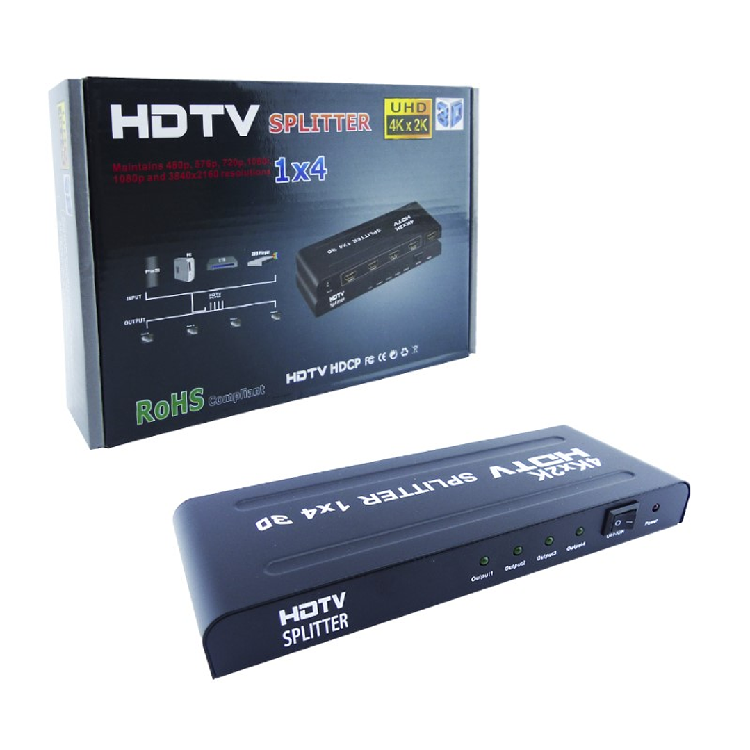 Splitter HDMI 1 X 4 Salidas UHD 4K con Alimentación DC 5V 4