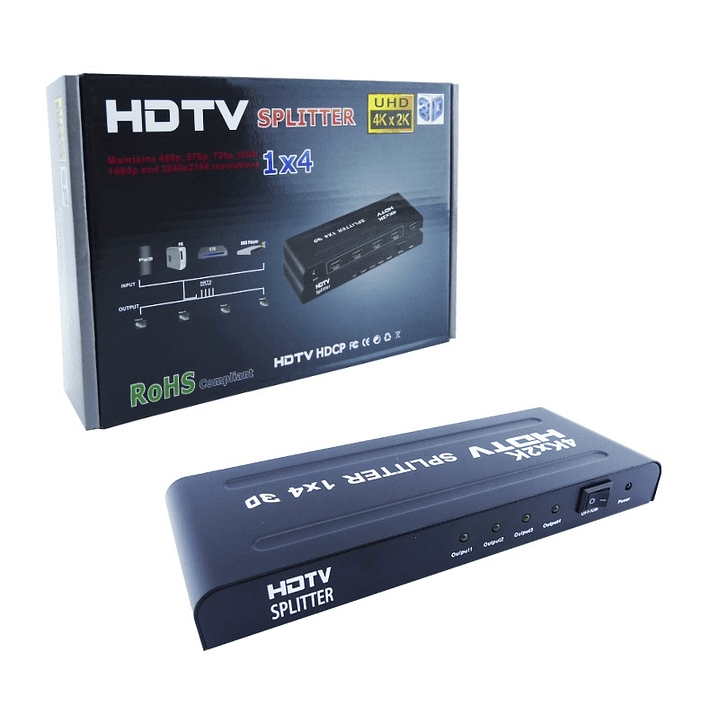 Splitter HDMI 1 X 4 Salidas UHD 4K con Alimentación DC 5V 4