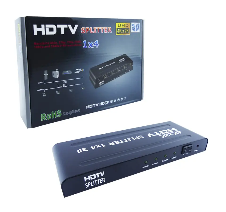 Splitter HDMI 1 X 4 Salidas UHD 4K con Alimentación DC 5V 4