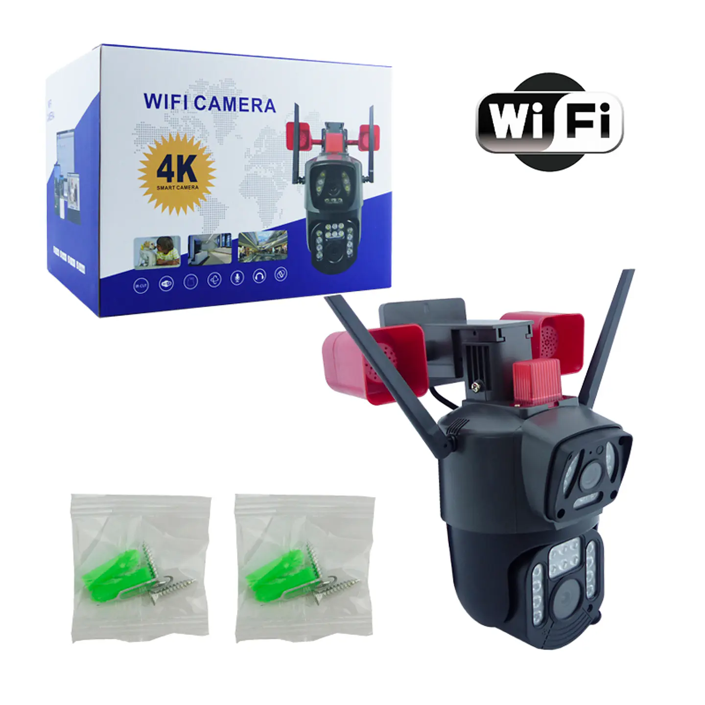 Cámara Doble de Seguridad IP WIFI Sirena Baliza Full HD 4
