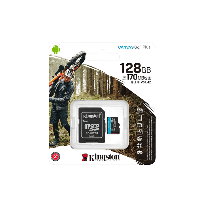 Memoria Micro SD 128g Kingston Canvas Go Plus 4K A2 3