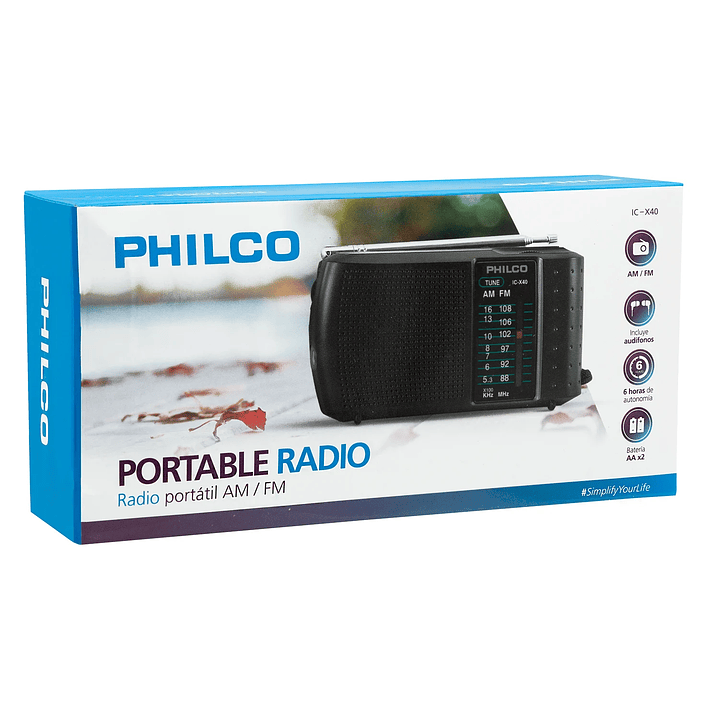 Radio Am/FM Portátil a Pilas con Audífonos Philco ICX40 6
