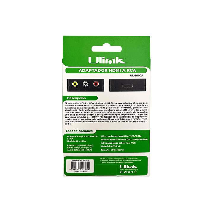 Conversor de Imagen de HDMI a RCA Full HD Ulink 3