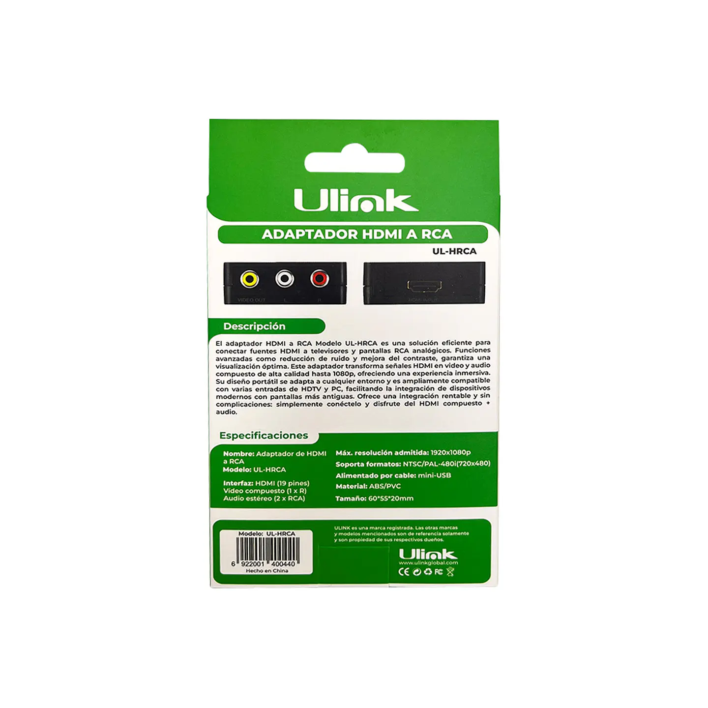 Conversor de Imagen de HDMI a RCA Full HD Ulink 3