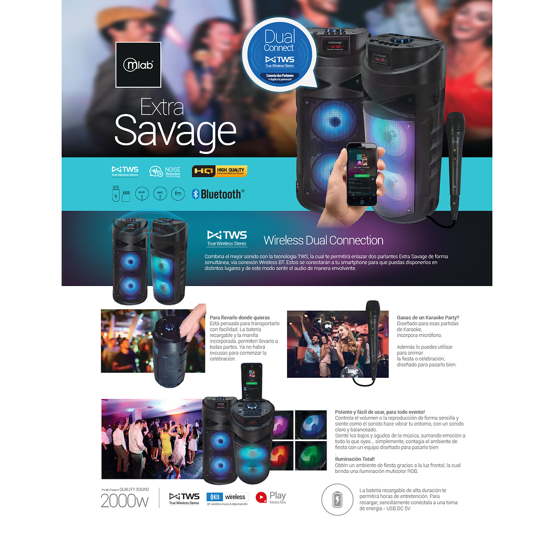 Parlante BT Portátil con Micrófono Extra Savage Mlab 5