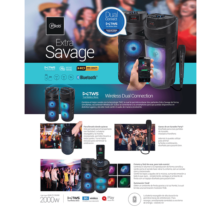 Parlante BT Portátil con Micrófono Extra Savage Mlab 5