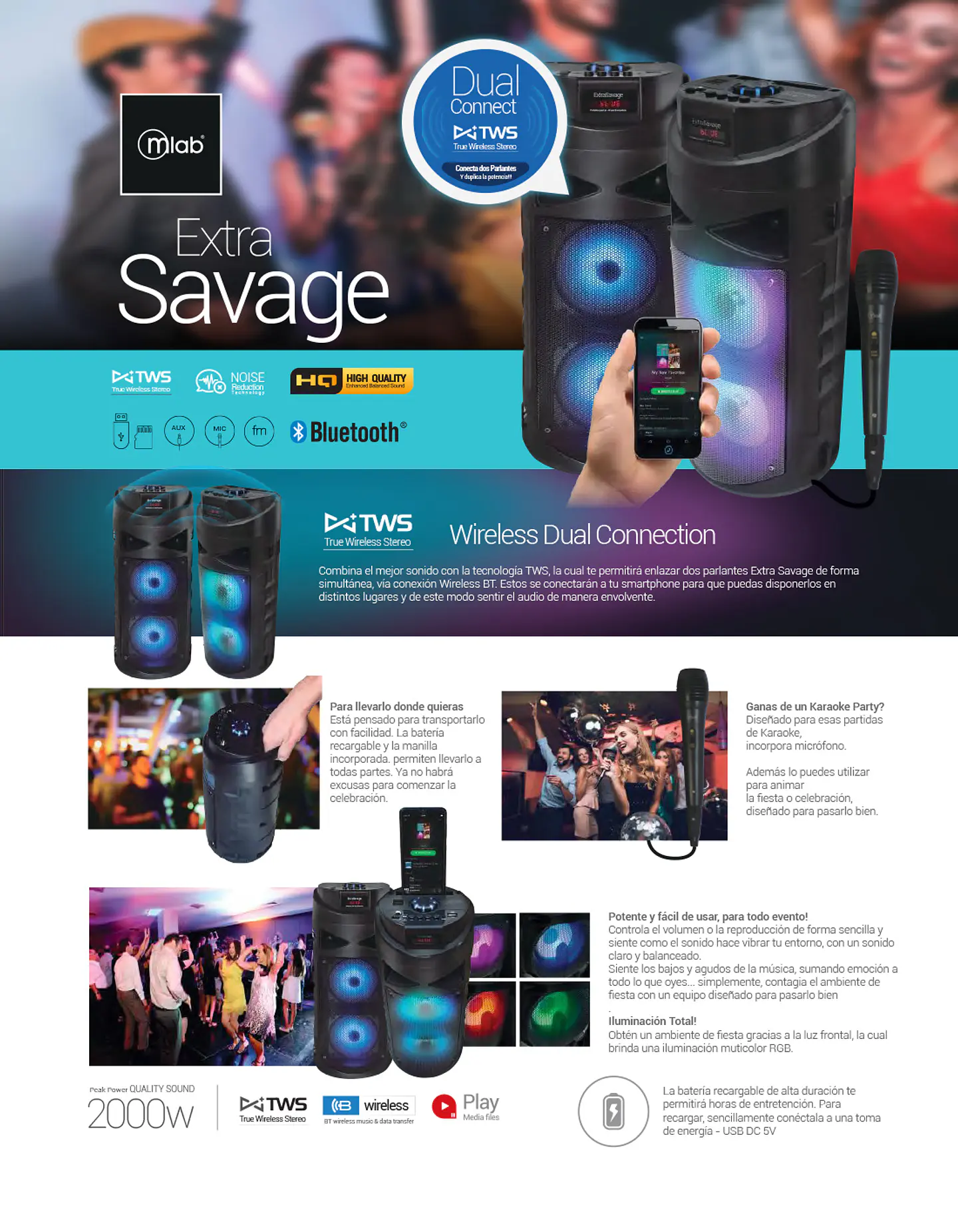Parlante BT Portátil con Micrófono Extra Savage Mlab 5
