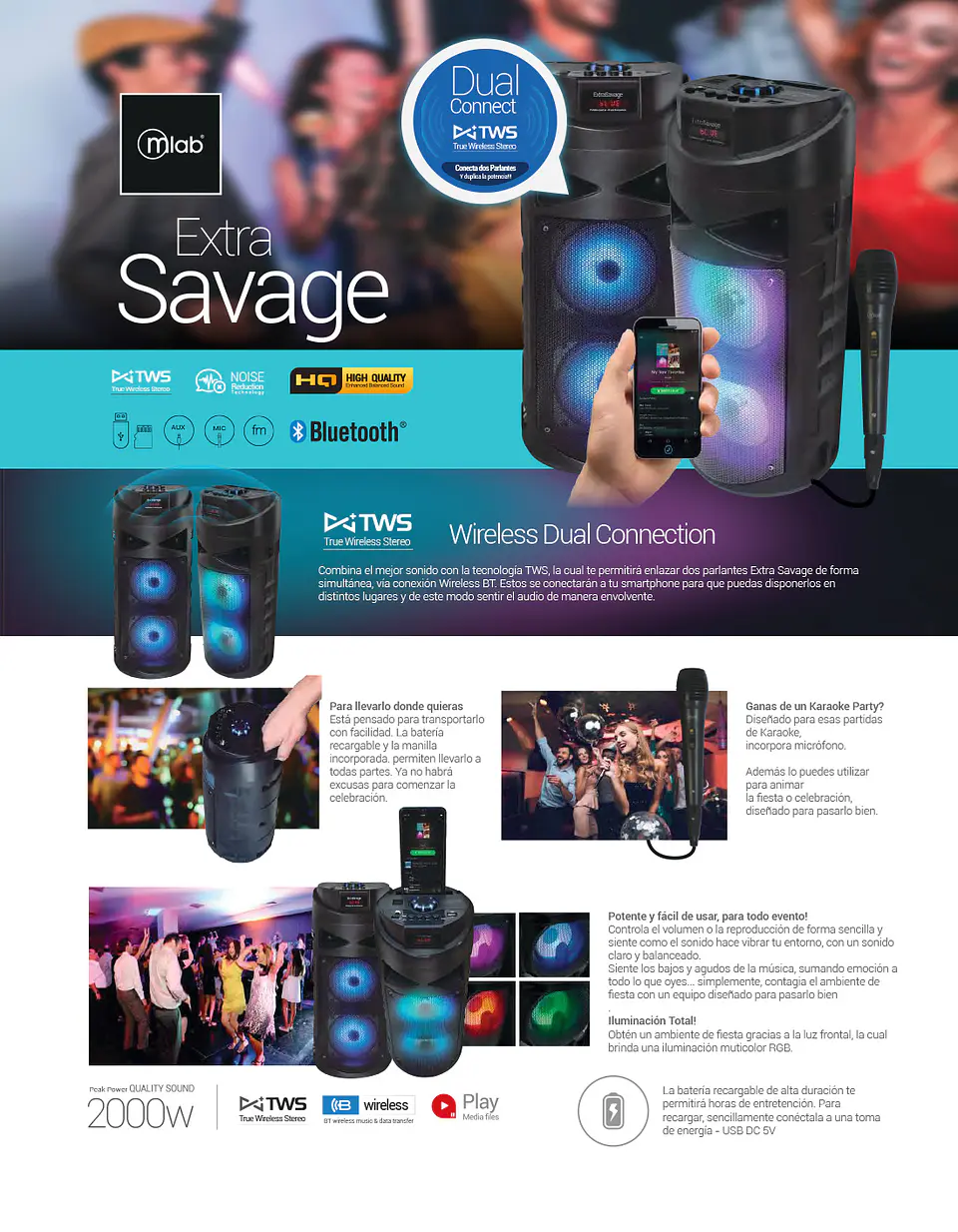 Parlante BT Portátil con Micrófono Extra Savage Mlab 5