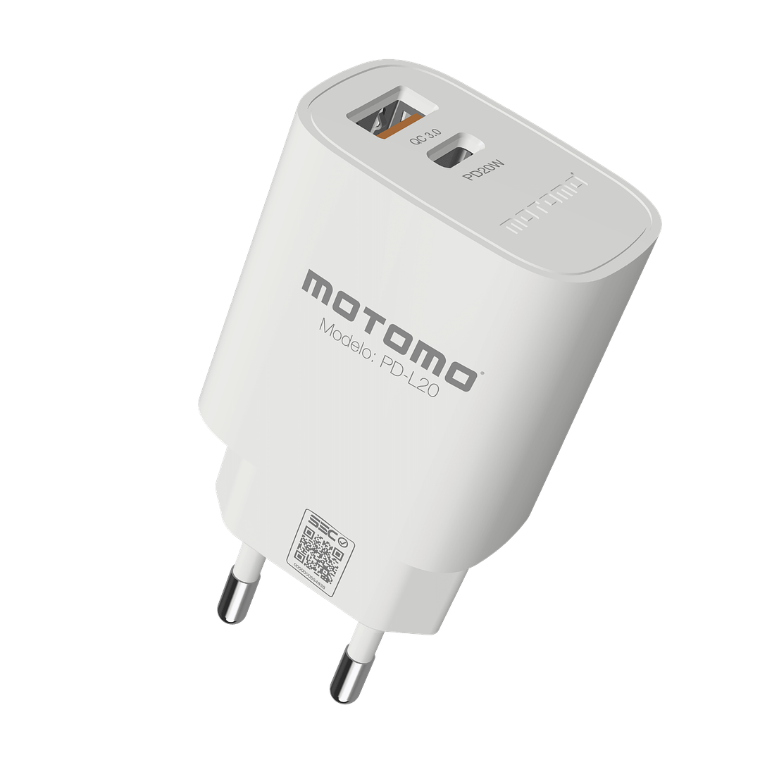Adaptador de Carga Rápida Dual Tipo C + USB PD20W Certificado Motomo 1