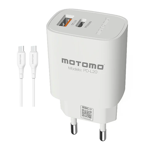 Cargador Tipo C Carga Rápida PD20W Certificado Motomo