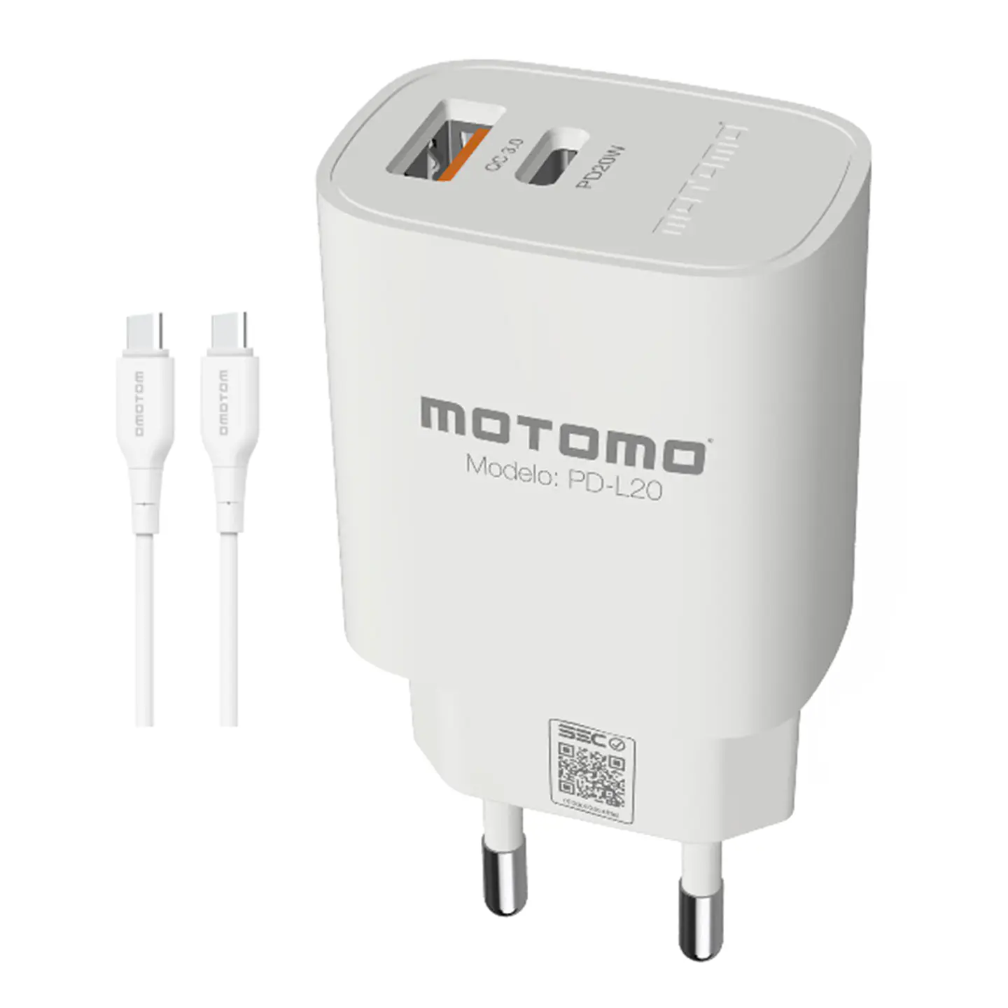 Cargador Tipo C Carga Rápida PD20W Certificado Motomo 1