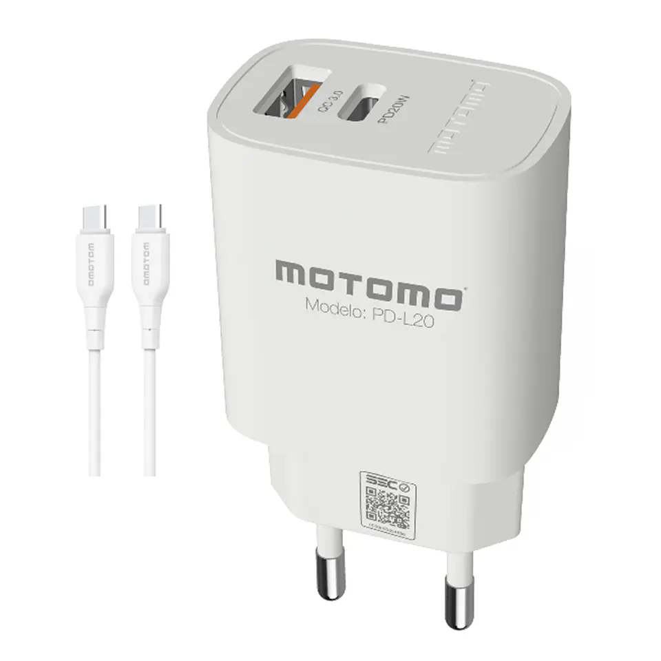 Cargador Tipo C Carga Rápida PD20W Certificado Motomo 1