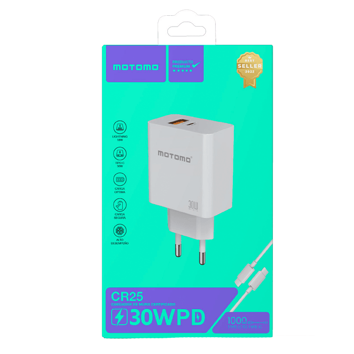 Cargador Tipo C Carga Rápida PD 30W Certificado Motomo 1