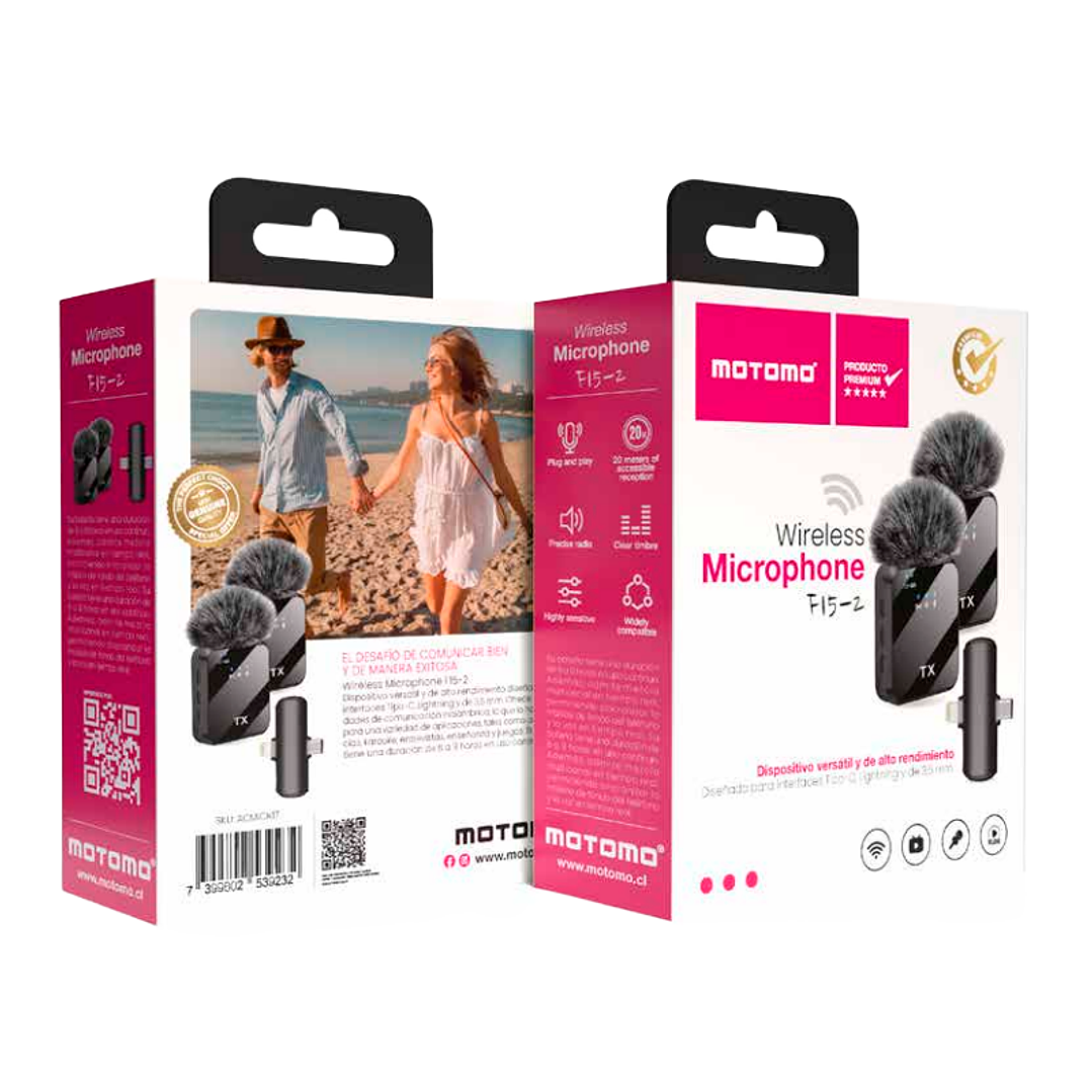Micrófono Dual de Solapa Inalámbrico Profesional Tipo C Lightning y 3.5mm 2