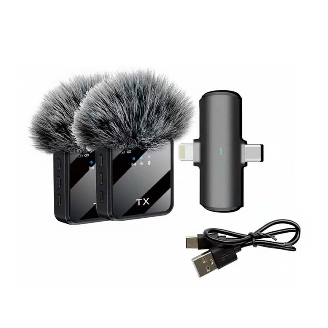 Micrófono Dual de Solapa Inalámbrico Profesional Tipo C Lightning y 3.5mm 1