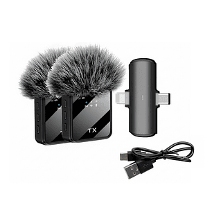 Micrófono Dual de Solapa Inalámbrico Profesional Tipo C Lightning y 3.5mm