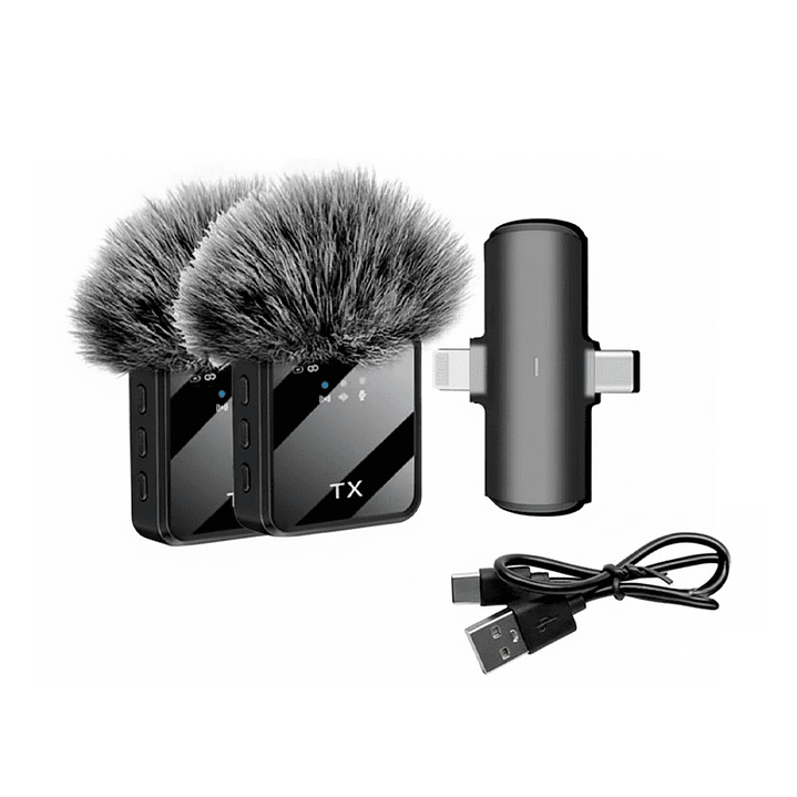 Micrófono Dual de Solapa Inalámbrico Profesional Tipo C Lightning y 3.5mm 1