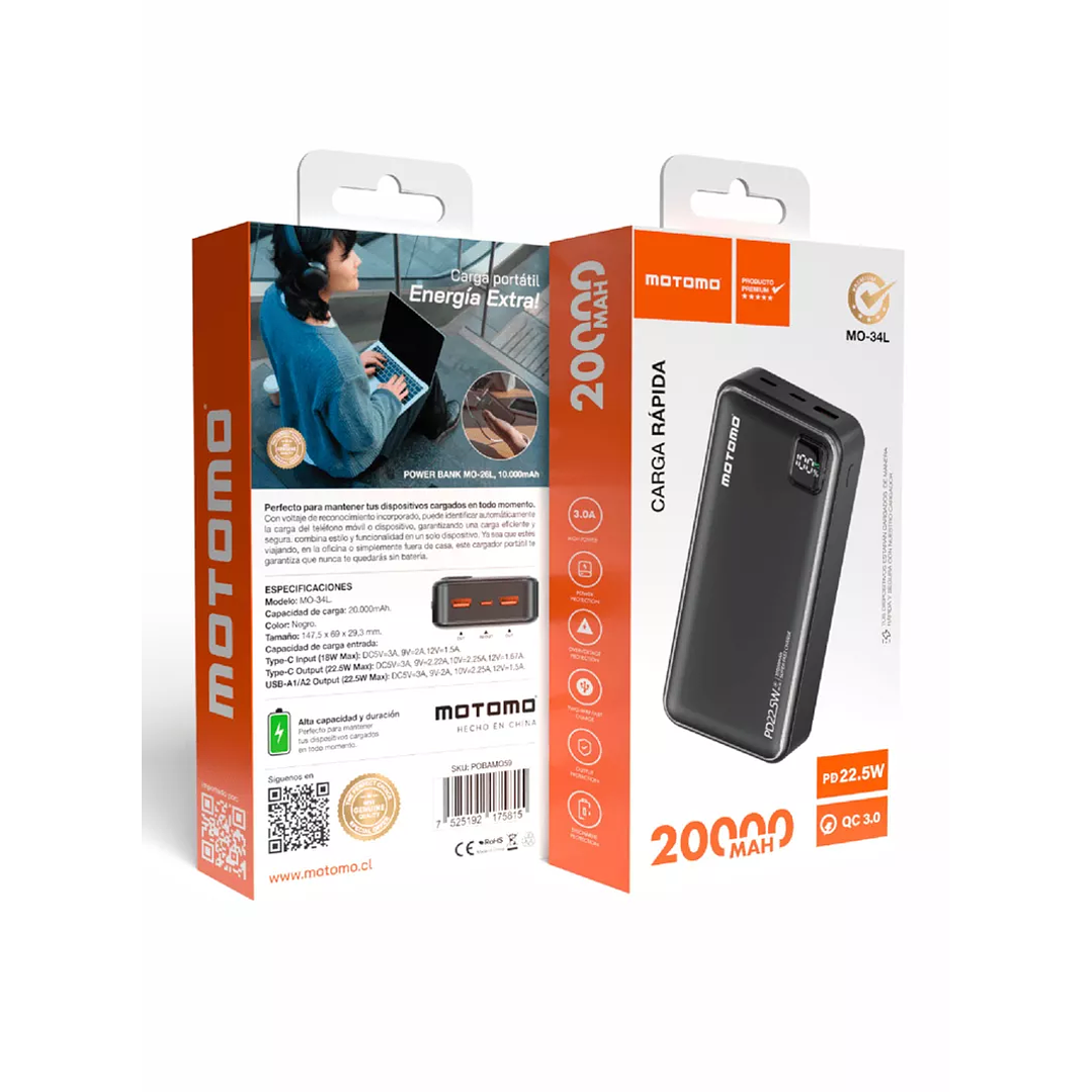 PowerBank 20.000mAh Carga Rápida PD22.5W MO-34L 2