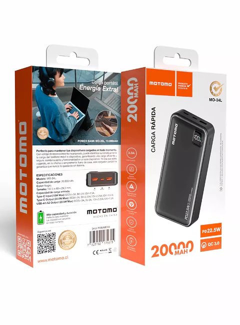 PowerBank 20.000mAh Carga Rápida PD22.5W MO-34L