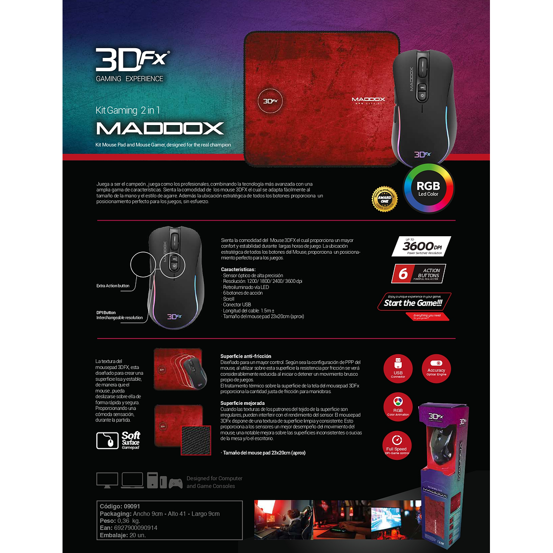 Kit Gamer Mouse + Pad Mouse 3DFX 5