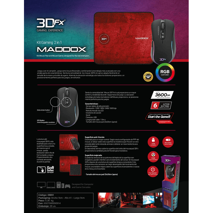 Kit Gamer Mouse + Pad Mouse 3DFX 5