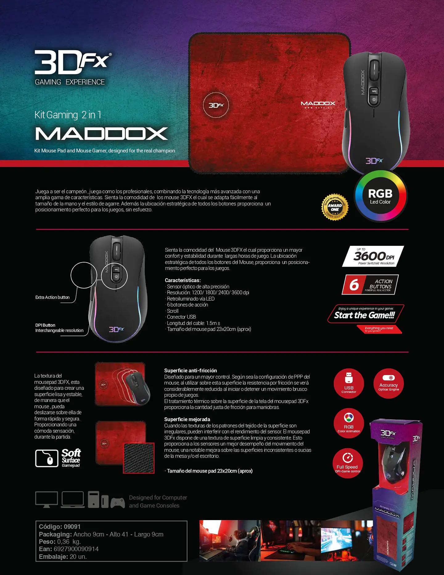 Kit Gamer Mouse + Pad Mouse 3DFX 5