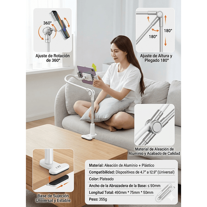 Soporte para Tablet Tipo Brazo con Ajuste de Altura L3T 6