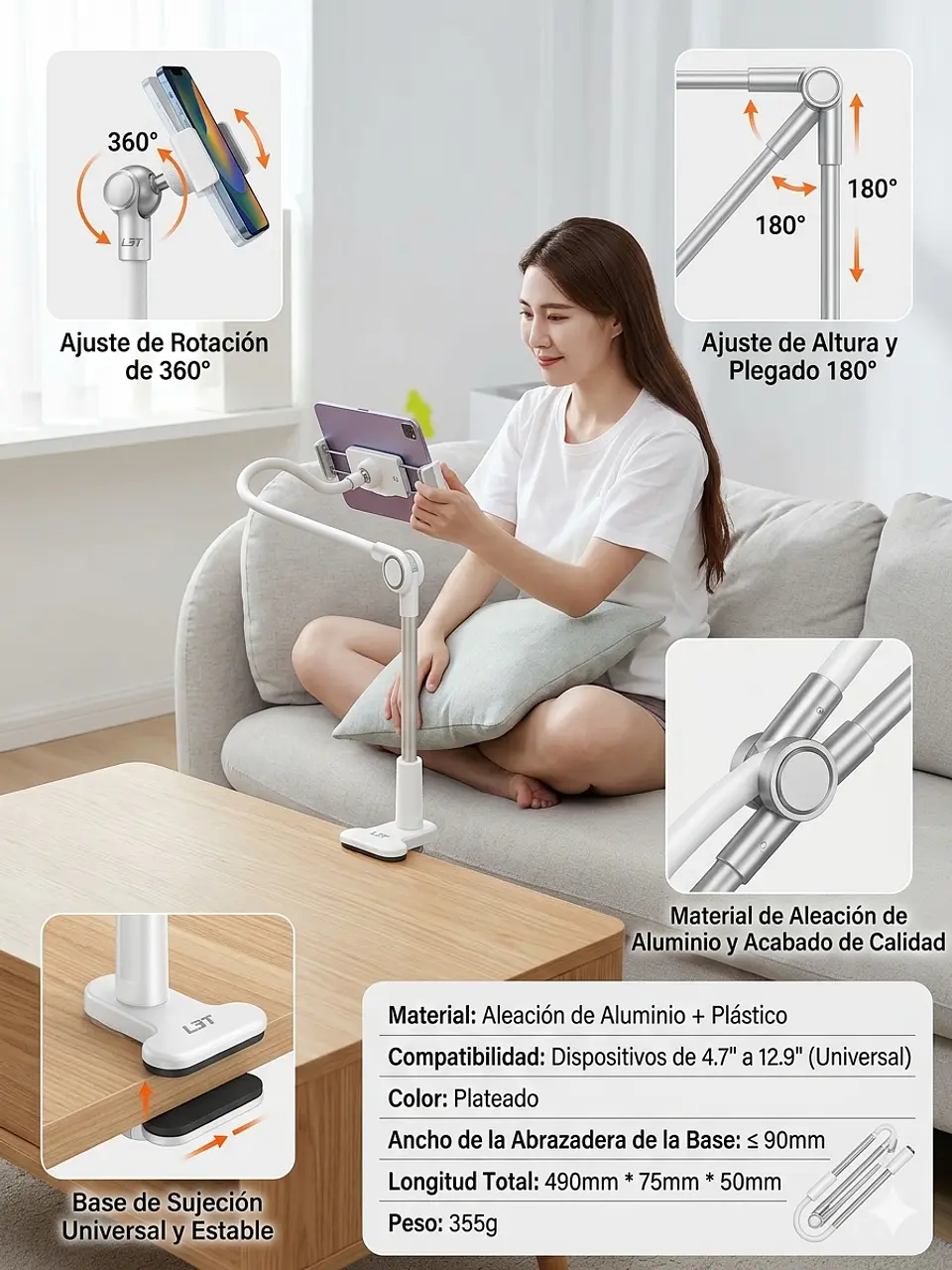 Soporte para Tablet Tipo Brazo con Ajuste de Altura L3T 6