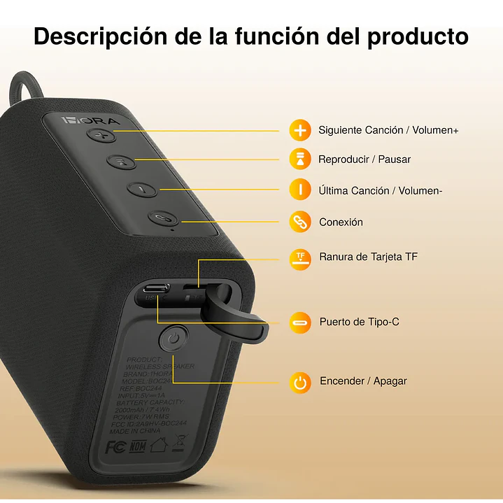 Parlante Portátil Bluetooth 1Hora 5.6H 3