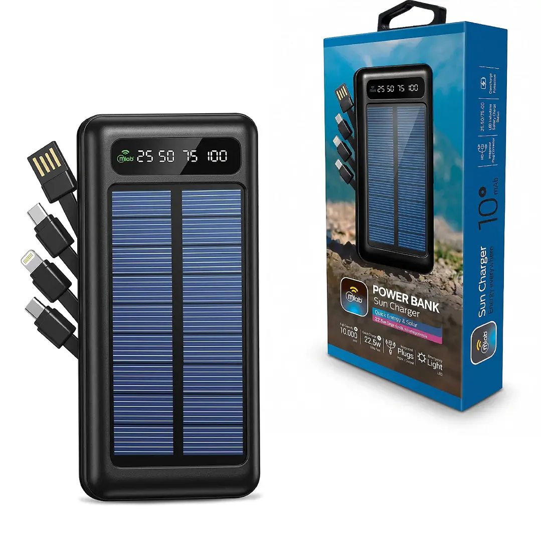 PowerBank Solar 10.000mAh Carga Rápida PD22.5W Mlab 1