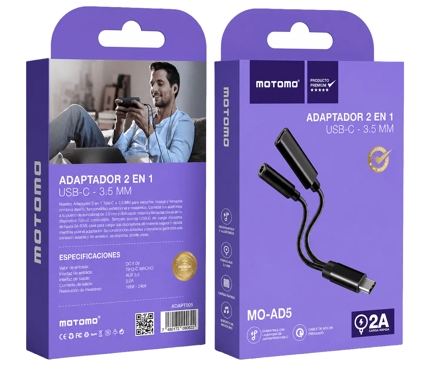Adaptador 2 en 1 Tipo C Audio y Carga Motomo 4