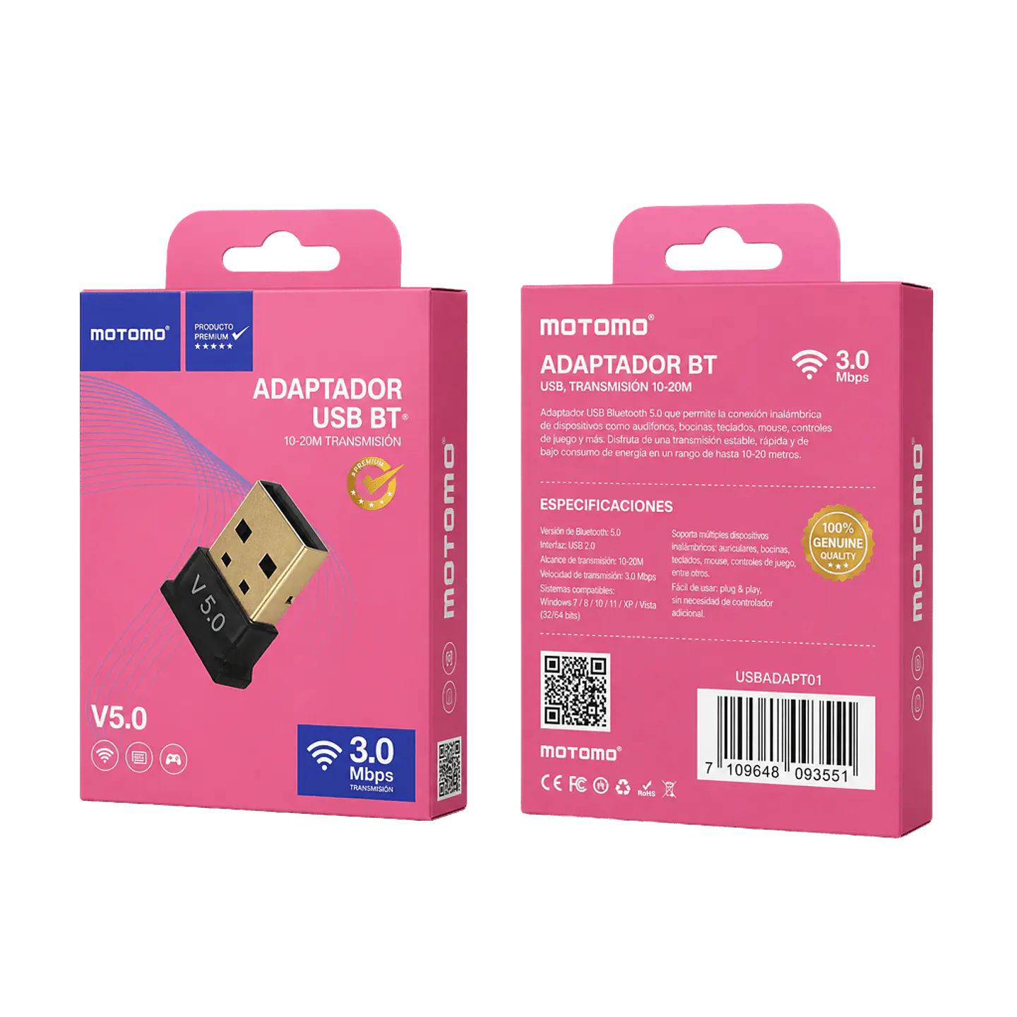 Adaptador BT 5.0 por USB Motomo 3