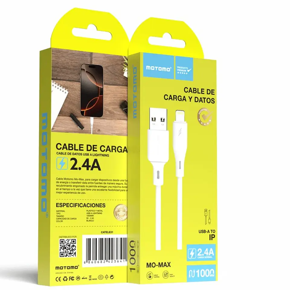 Cable de Carga USB a Lightning 2.4A 1 Mtrs Motomo  3