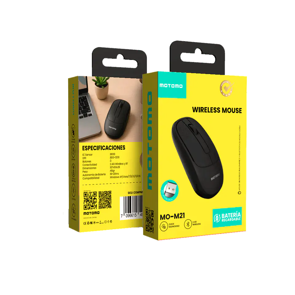 Mouse Inalámbrico Bluetooth y USB 2.4G Recargable MO-M21 1