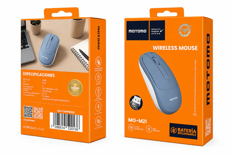 Mouse Inalámbrico Bluetooth y USB 2.4G Recargable MO-M21 2