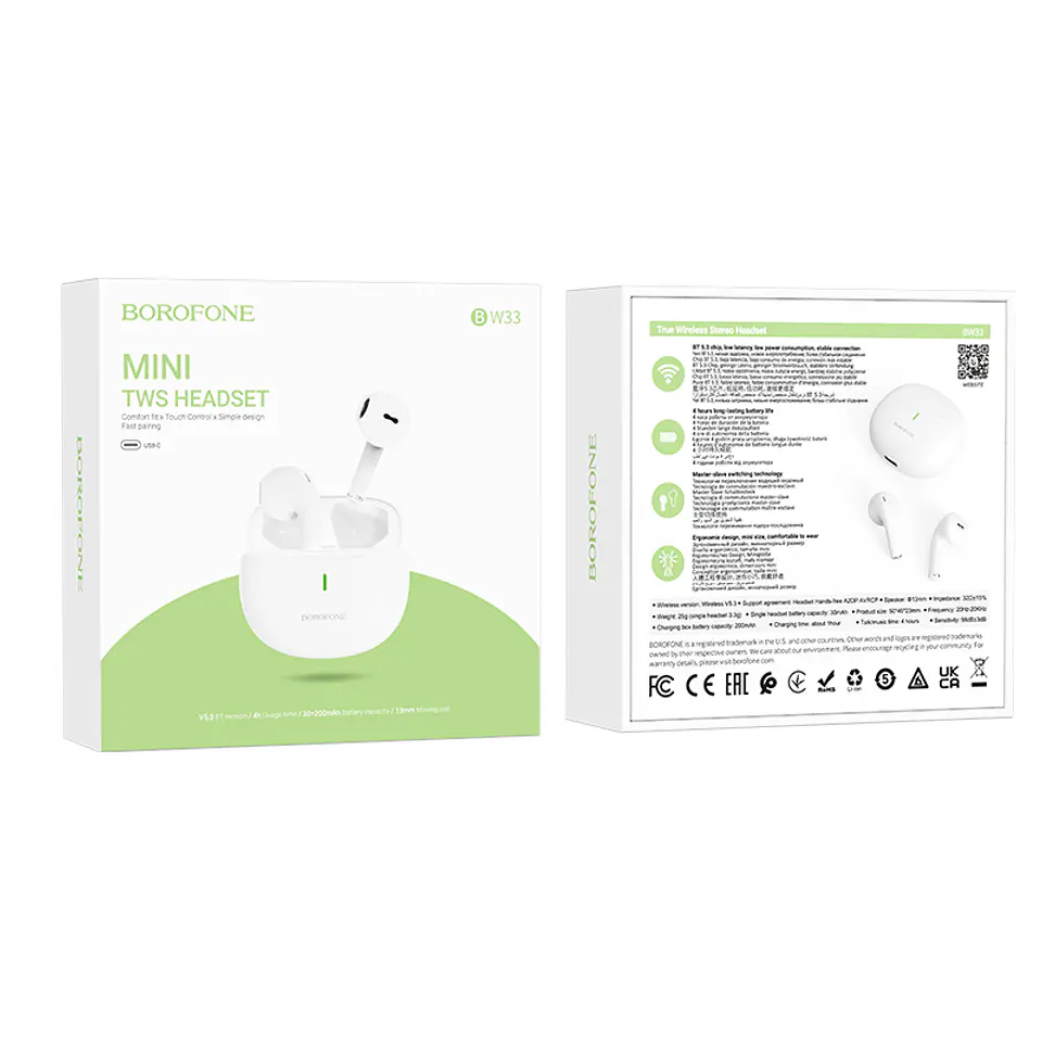 Audífonos Inalámbricos TWS Borofone BT 5.3 Blancos  4