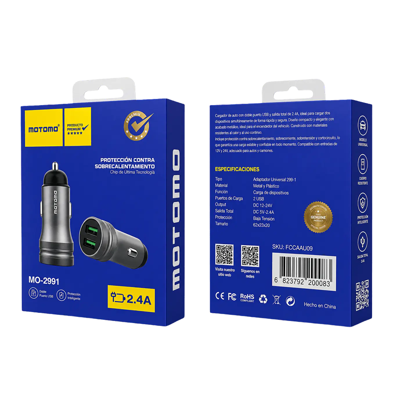 Cargador Doble USB 3.1A para Vehículo 12-24V Motomo 5