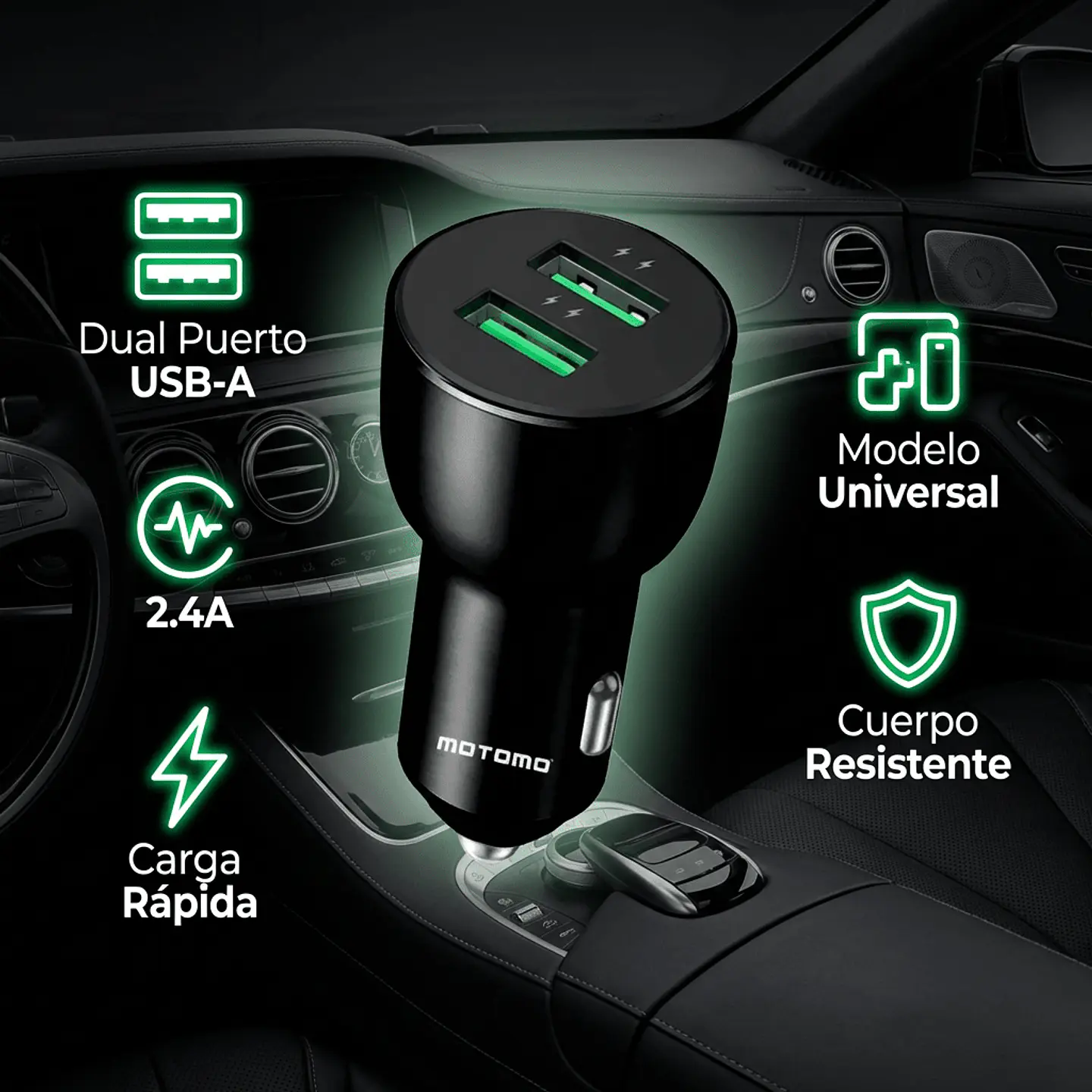 Cargador Doble USB 3.1A para Vehículo 12-24V Motomo 2