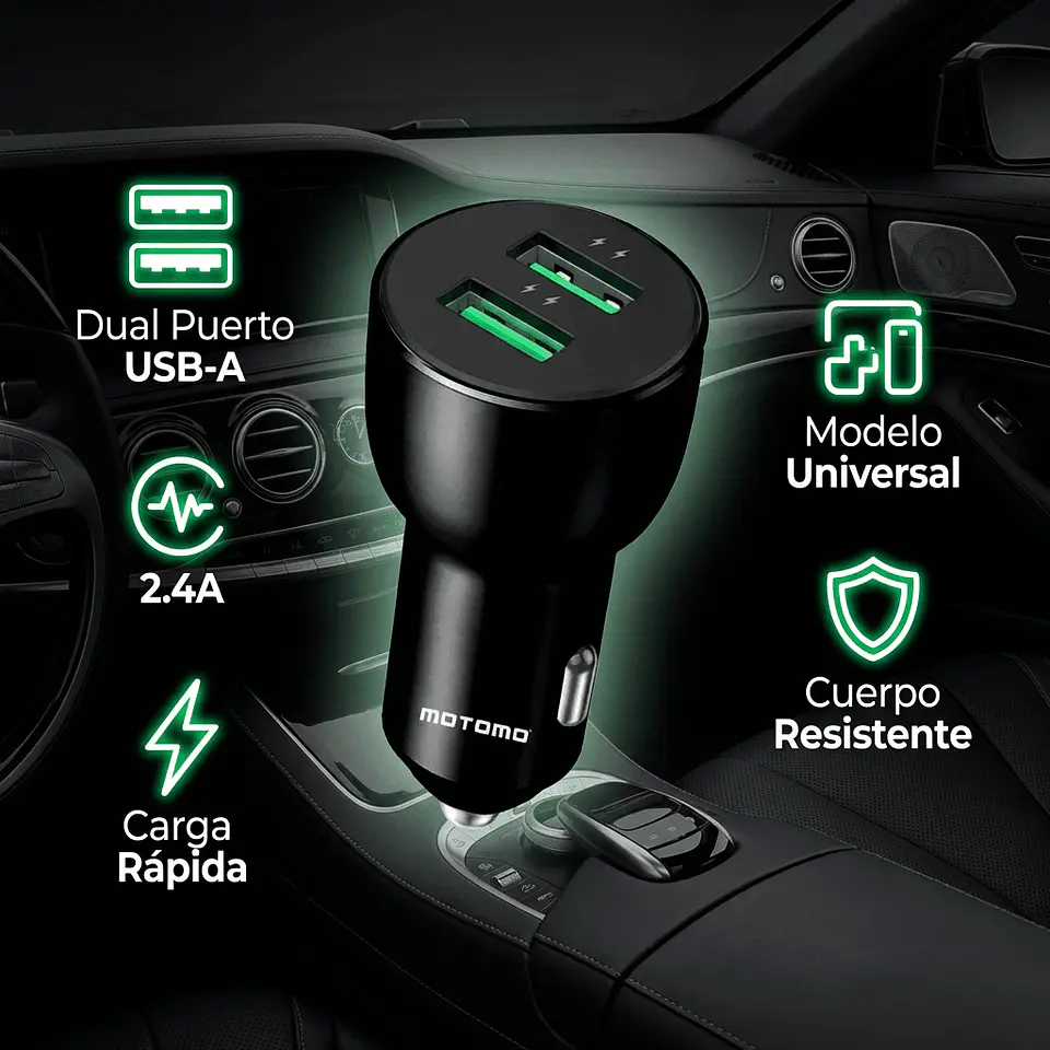 Cargador Doble USB 3.1A para Vehículo 12-24V Motomo 2