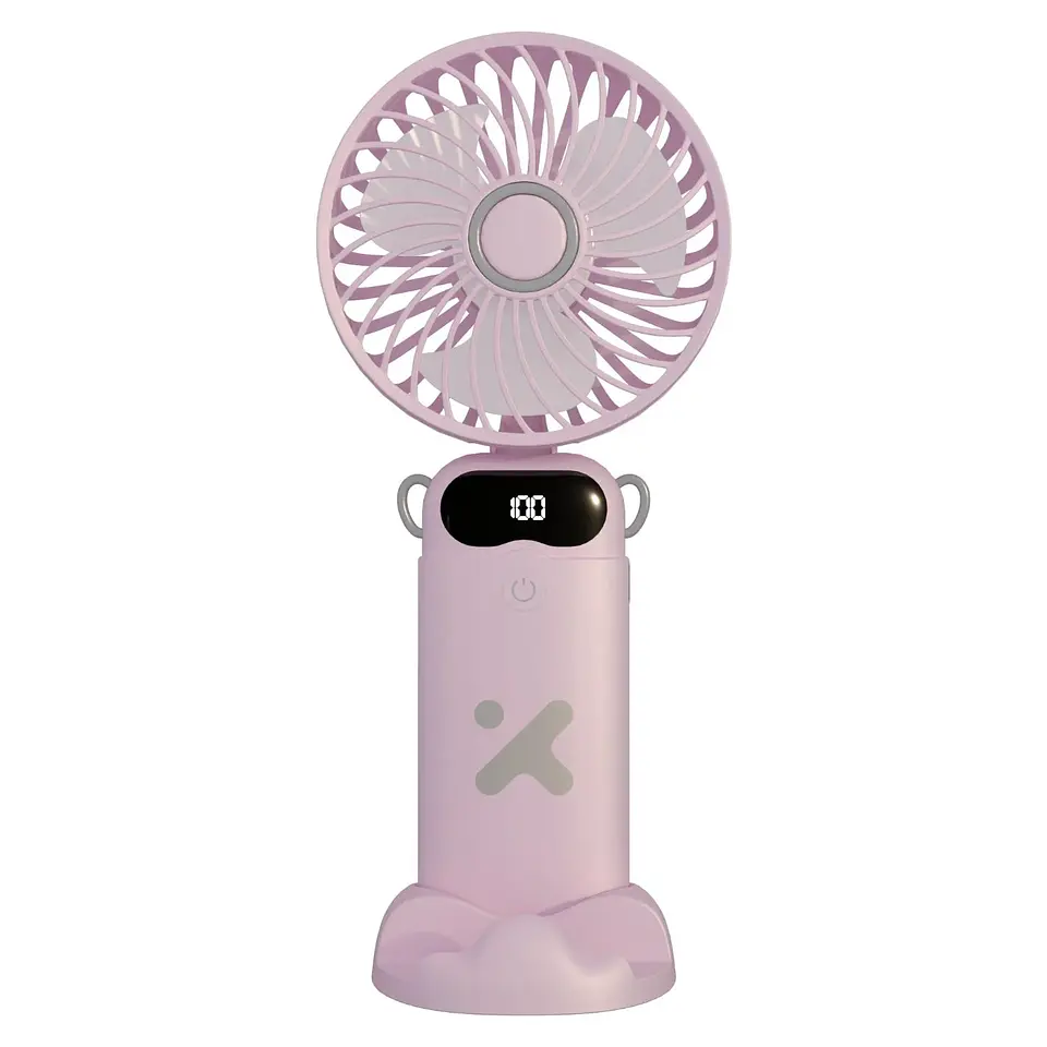Ventilador de Mano Portátil Recargable con Base Incluida Rosado  1