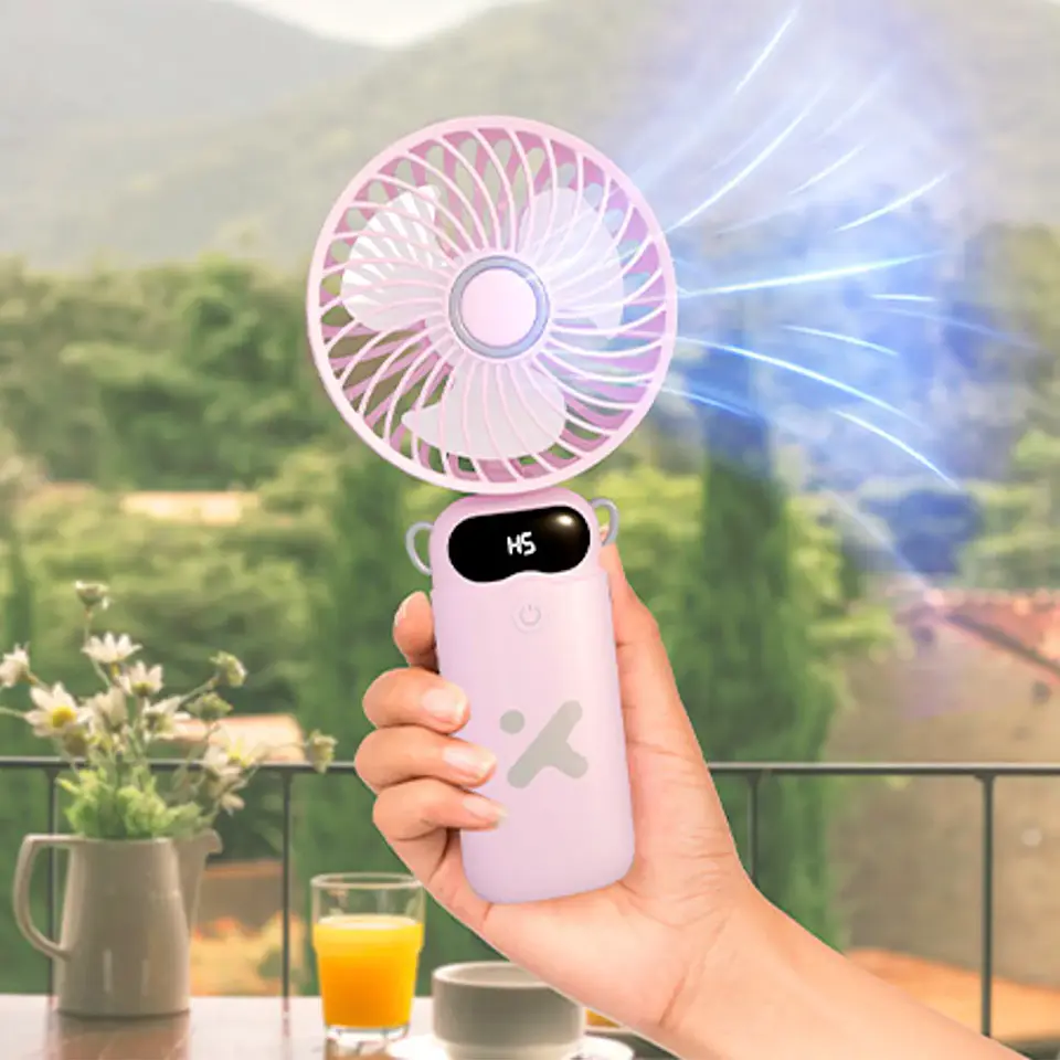 Ventilador de Mano Portátil Recargable con Base Incluida Rosado  2