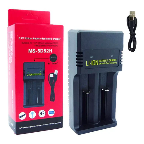 Cargador Doble de Pilas Recargables Mod 18650 USB Tipo C 